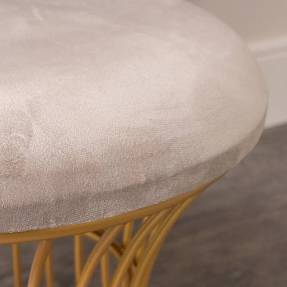 Melody Maison Gold & Grey Metal Detailed Upholstered Dressing Table Stool in Beige 2