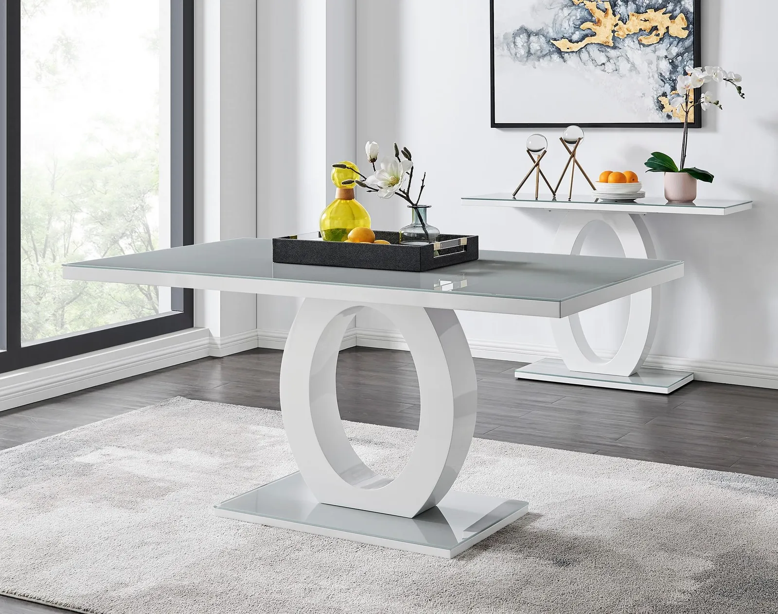 FurnitureboxUK Giovani 6-Seater Grey Glass Dining Table & 6 Pesaro Soft Velvet Dining Chairs in Navy 2