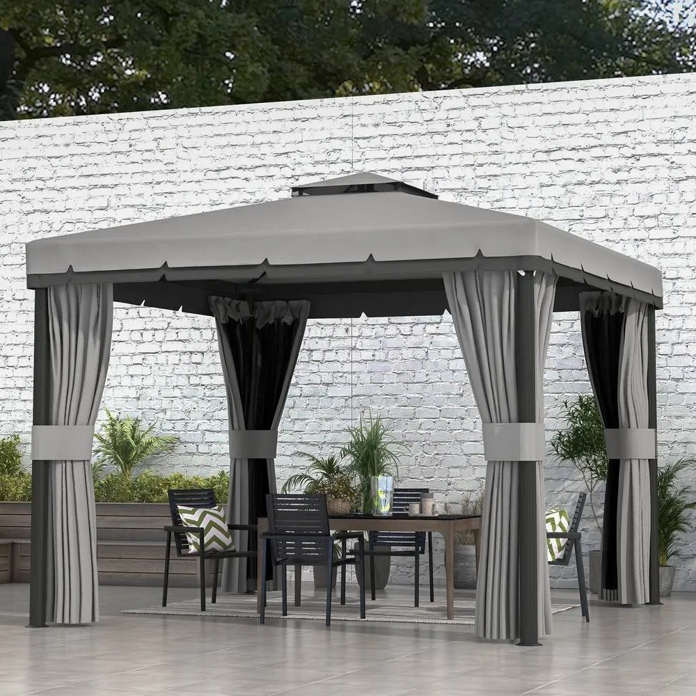 OUTSUNNY 3 x 3(m) Patio Gazebo Garden Shelter w/ Mosquito Netting in Light Grey