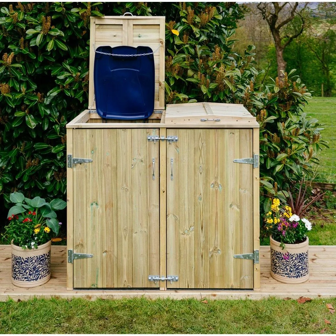 Buttercup Farm Shireburn Double Wheelie Bin Store, Timber, Fits 2 x 360L Wheelie Bins in Brown 5