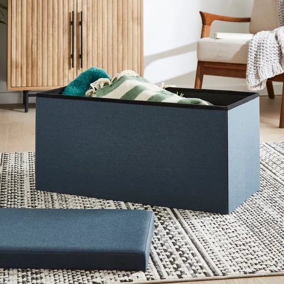 Faux Linen Rectangular Ottoman 2