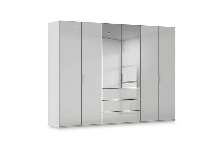 Haven 301cm 6 Door Combi Wardrobe with 4 Glass Doors and 2 Mirror Doors - Silk Grey/Silk Grey Front