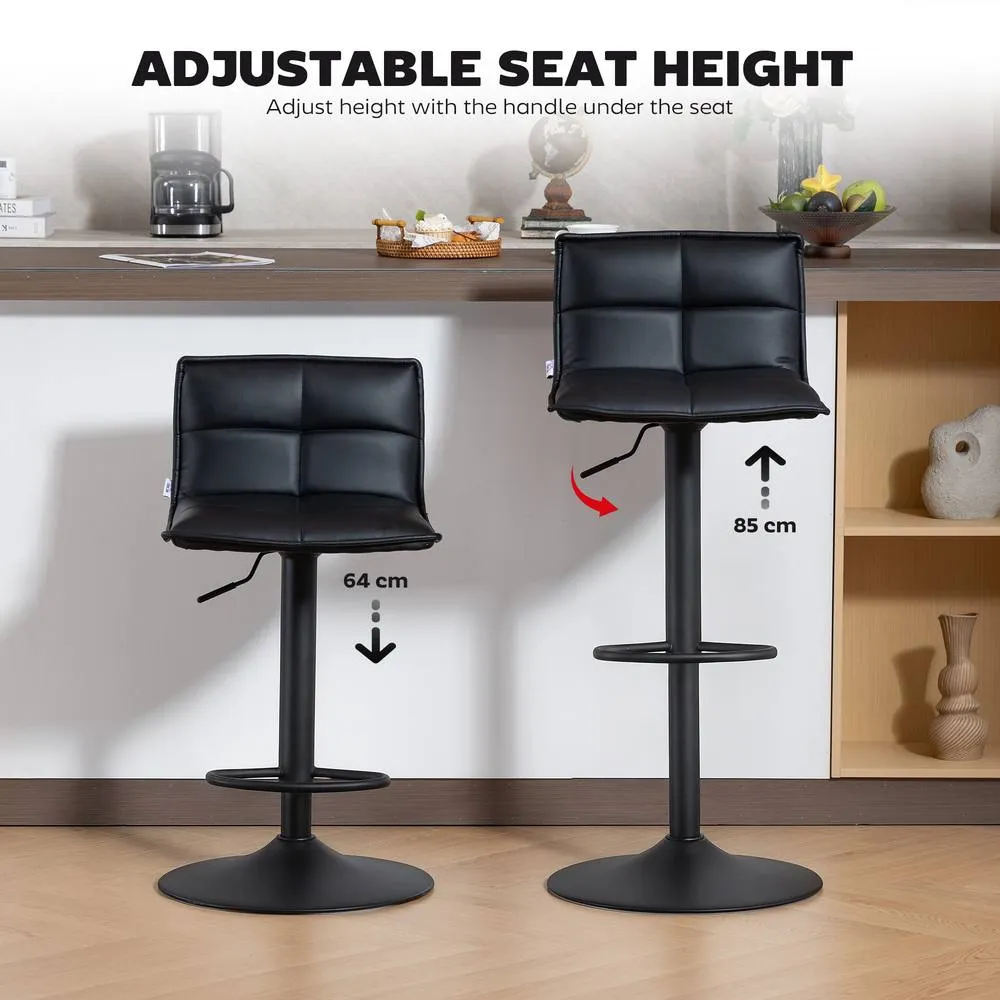 HOMCOM Bar Stools Set of 2 Swivel Height Adjustable Barstools in Black 6
