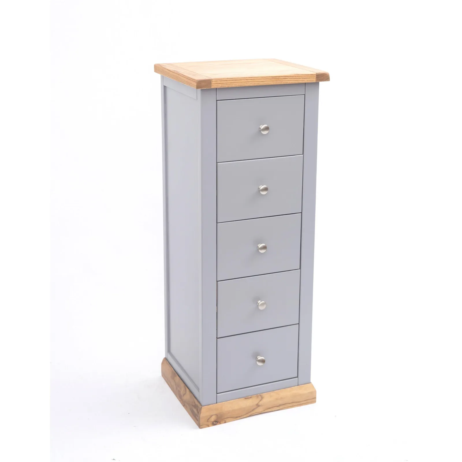 Cabinet Bits Biccari 5 Drawer Narrow Chest of Drawers Chrome Knob in Grey 3
