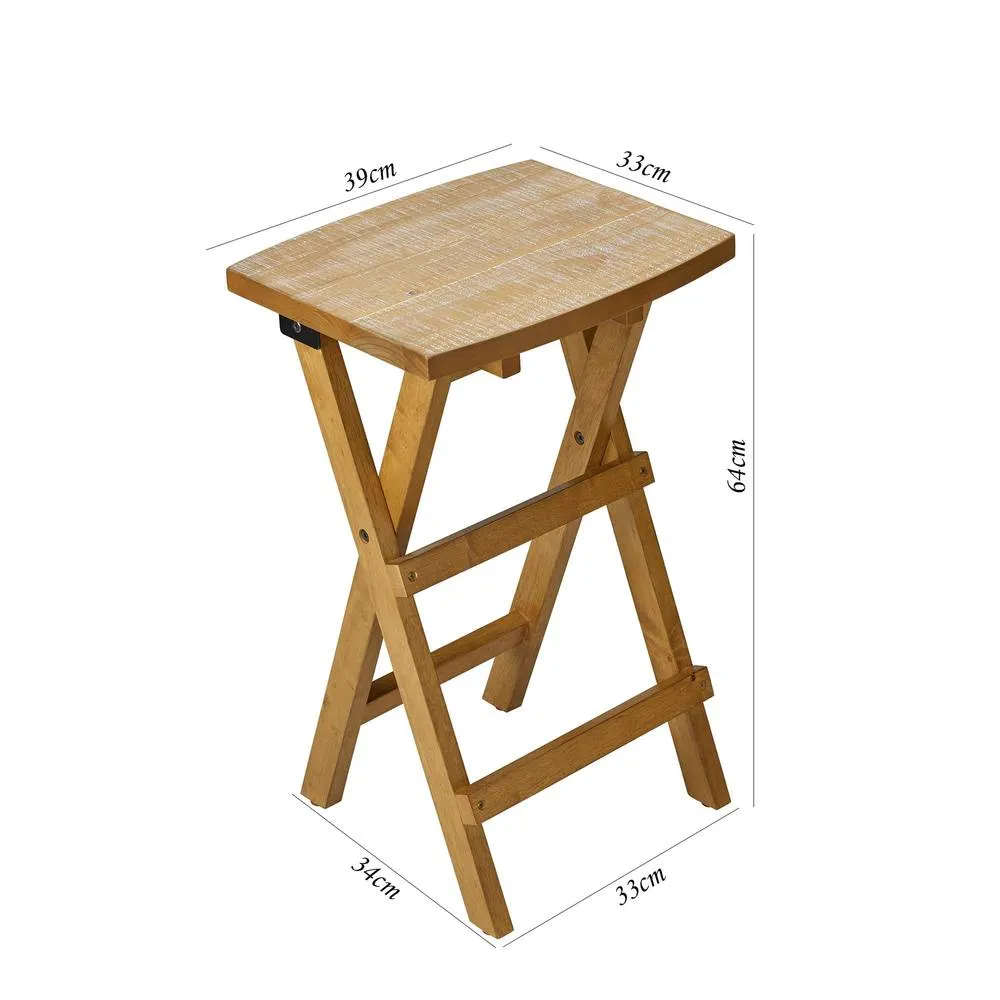 Statement Furniture Set of 2 Shire Oak Folding Stools, 64cm Tall Bar Stools in Light Brown 3