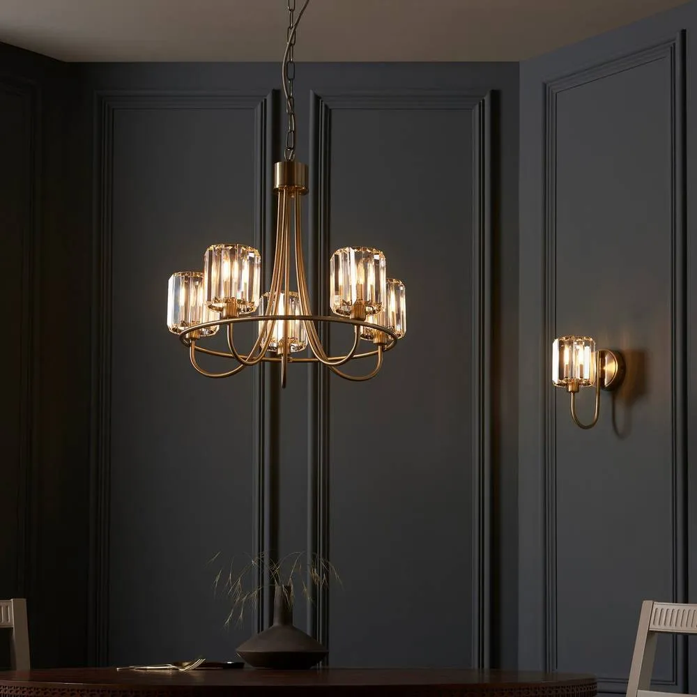 Endon Collection Berenice Glass Shade Wall Lamp Antique Brass, Gold 6