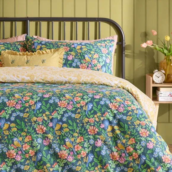 furn Emerie Floral Reversible Duvet Set Single, Blue 4