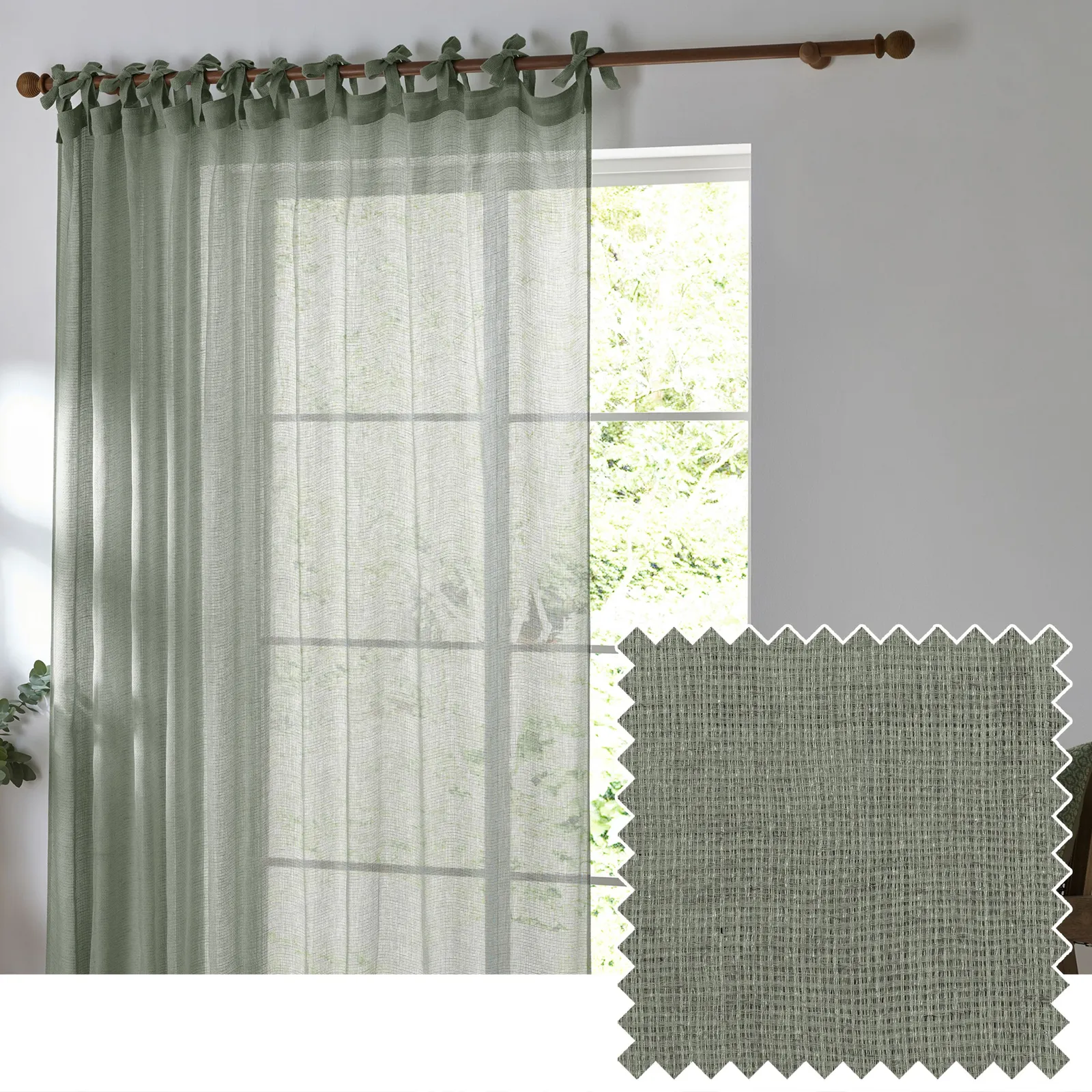 Yard Nimbus Sheer Tie Top Curtain Panel in Light Green 6