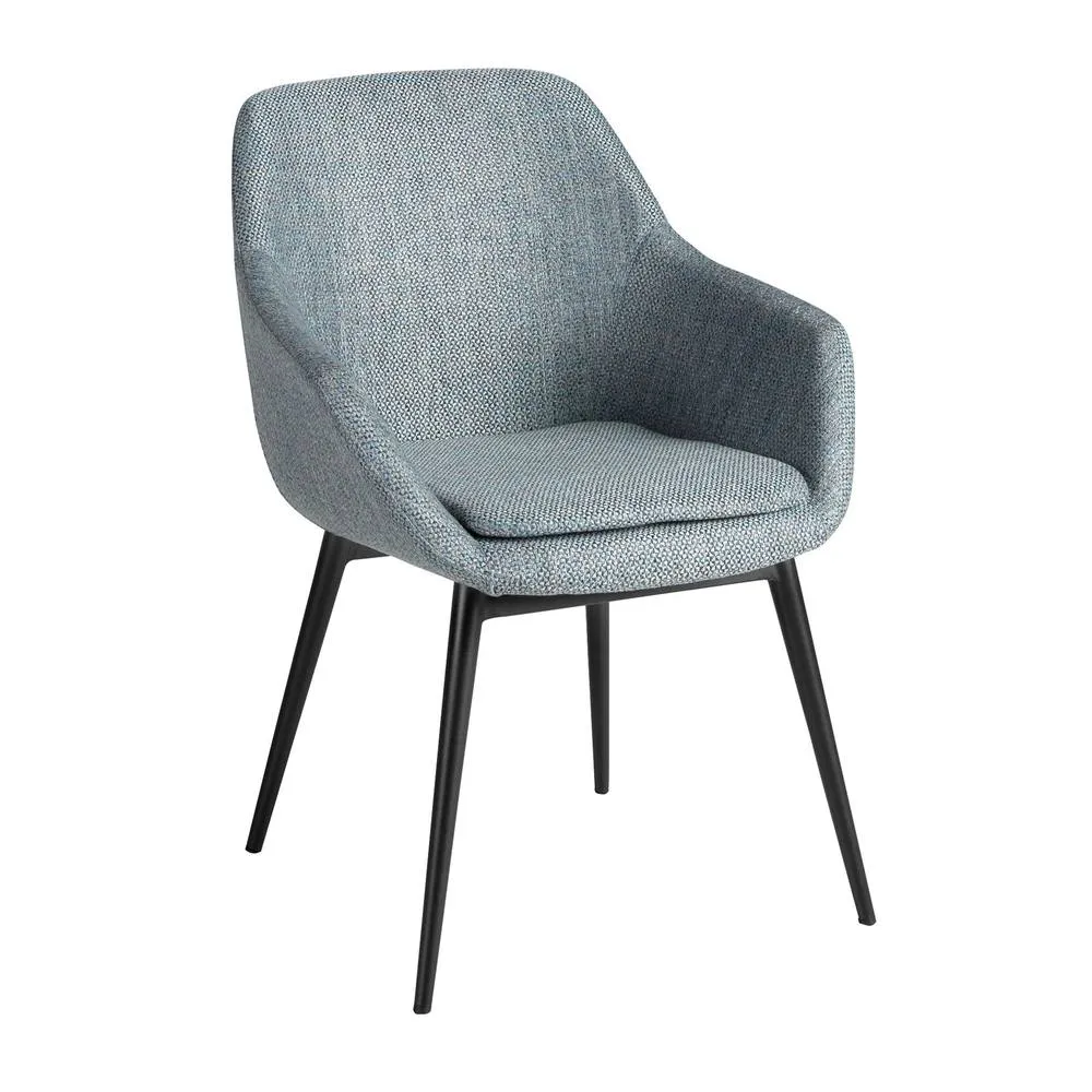 Angel Cerda Greyish-Blue Marbled Fabric Dining Chair with Black Steel Legs in Blue
