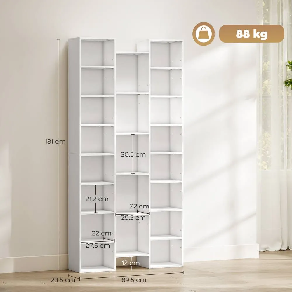 HOMCOM Tall Bookshelf with 21 Compartments & 10 Adjustable Shelves in White 3