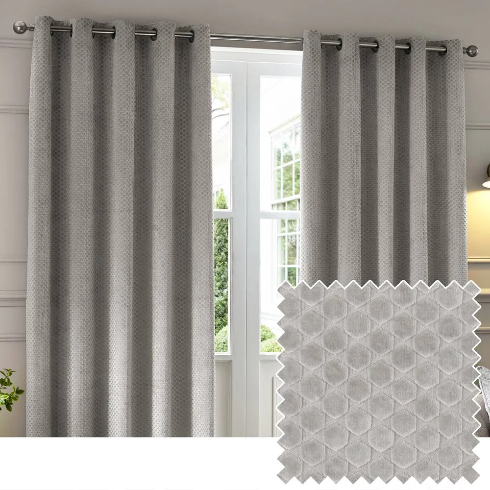 Paoletti Neptune Fully Lined Velvet Eyelet Curtain Pair in Silver