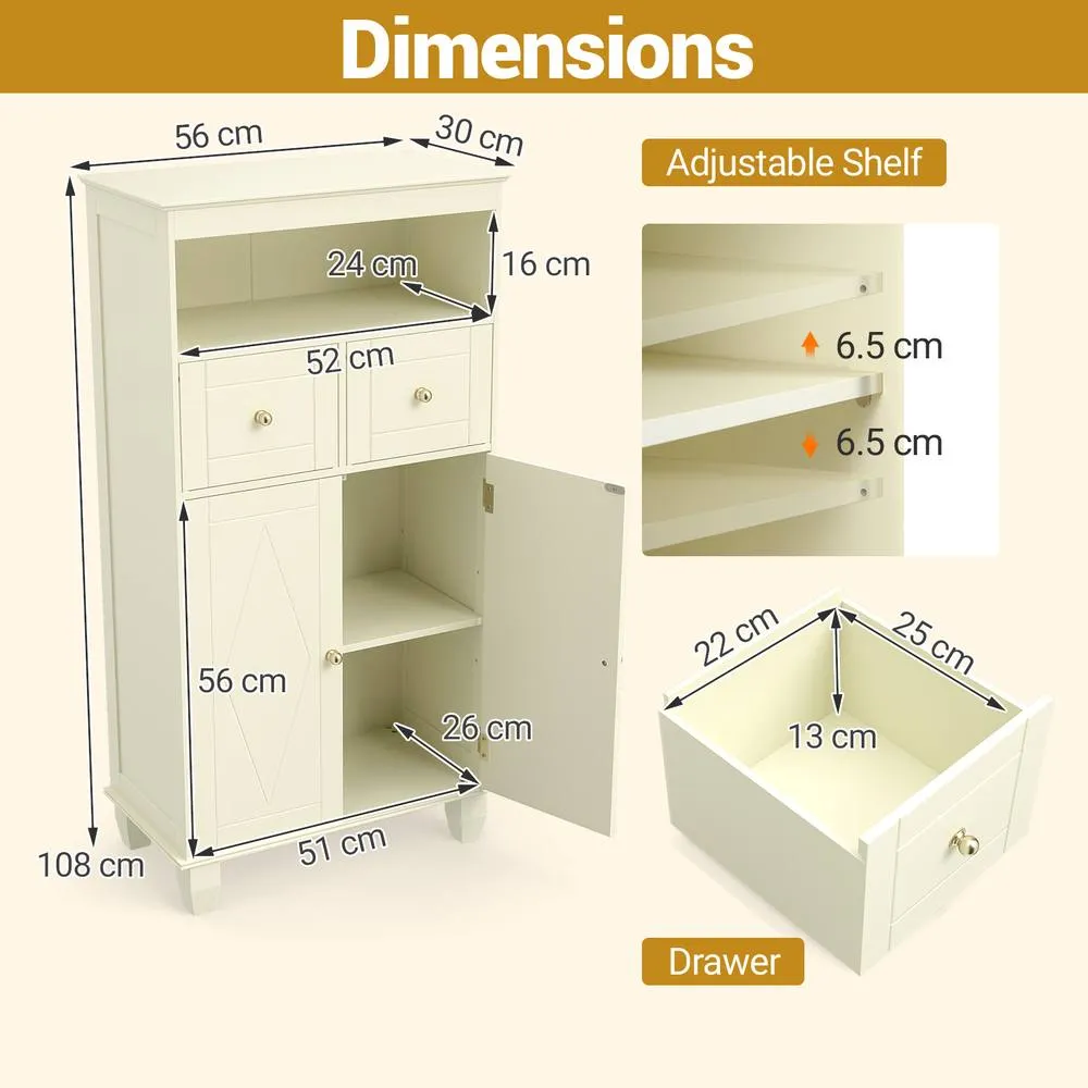 Costway Bathroom Floor Storage Cabinet Modern Storage Organizer w/Drawers in Beige 2