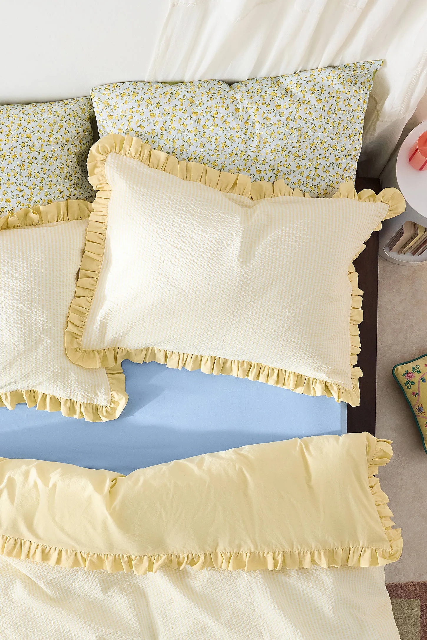 Yellow Stripe Seersucker Duvet Set - Yellow 4