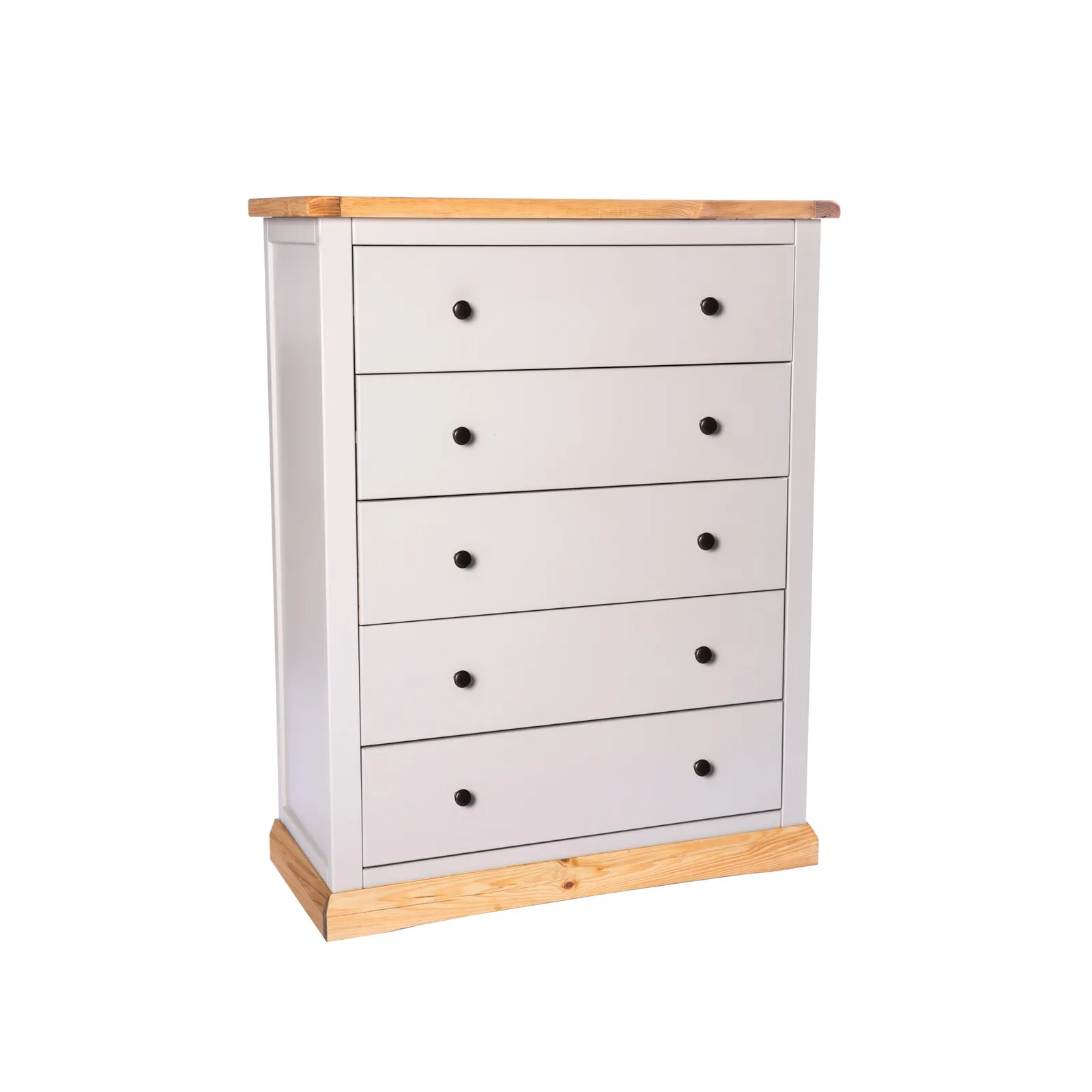 Cabinet Bits Bomporto 5 Drawer Chest of Drawers Brass Knob in Light Grey 2