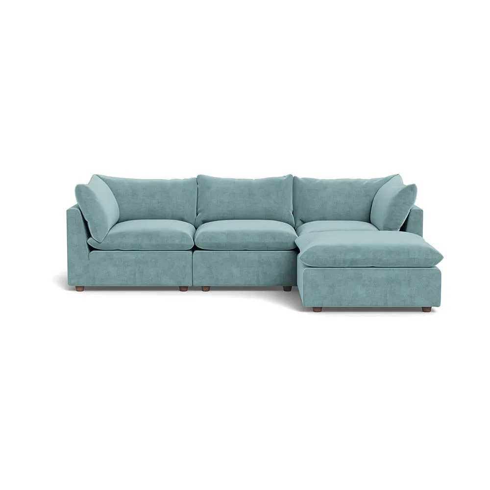 Heal's Astrid Right Hand Facing Corner Sofa Smart Luxe Velvet Mineral Blue Walnut Stained Beech Feet 1