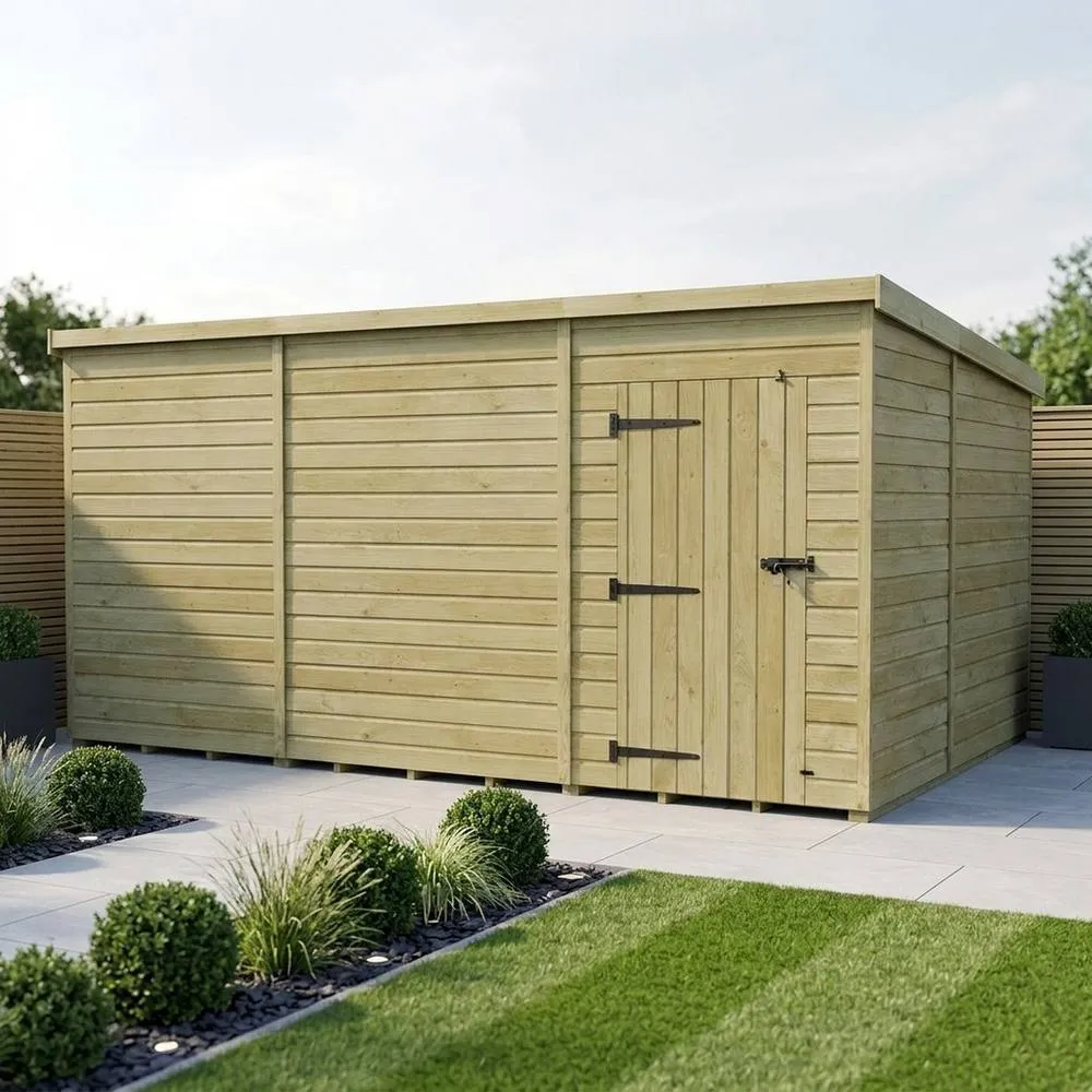 Buttercup Farm 17ft x 10ft Pent Garden Shed Single Door No Windows - Timber in Brown 2
