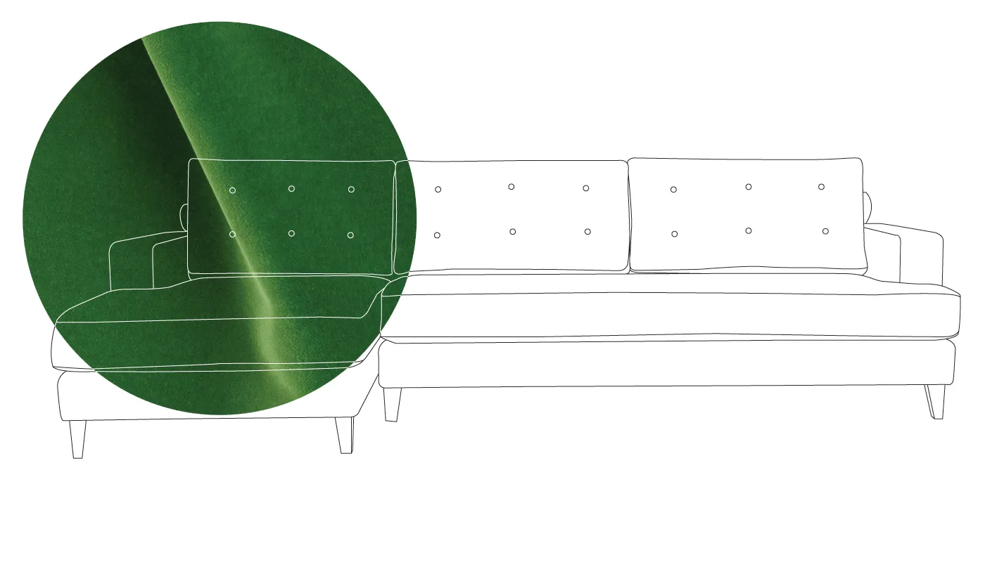 Heal's Mistral Left Hand Corner Sofa Varese Velvet Emerald Black Feet