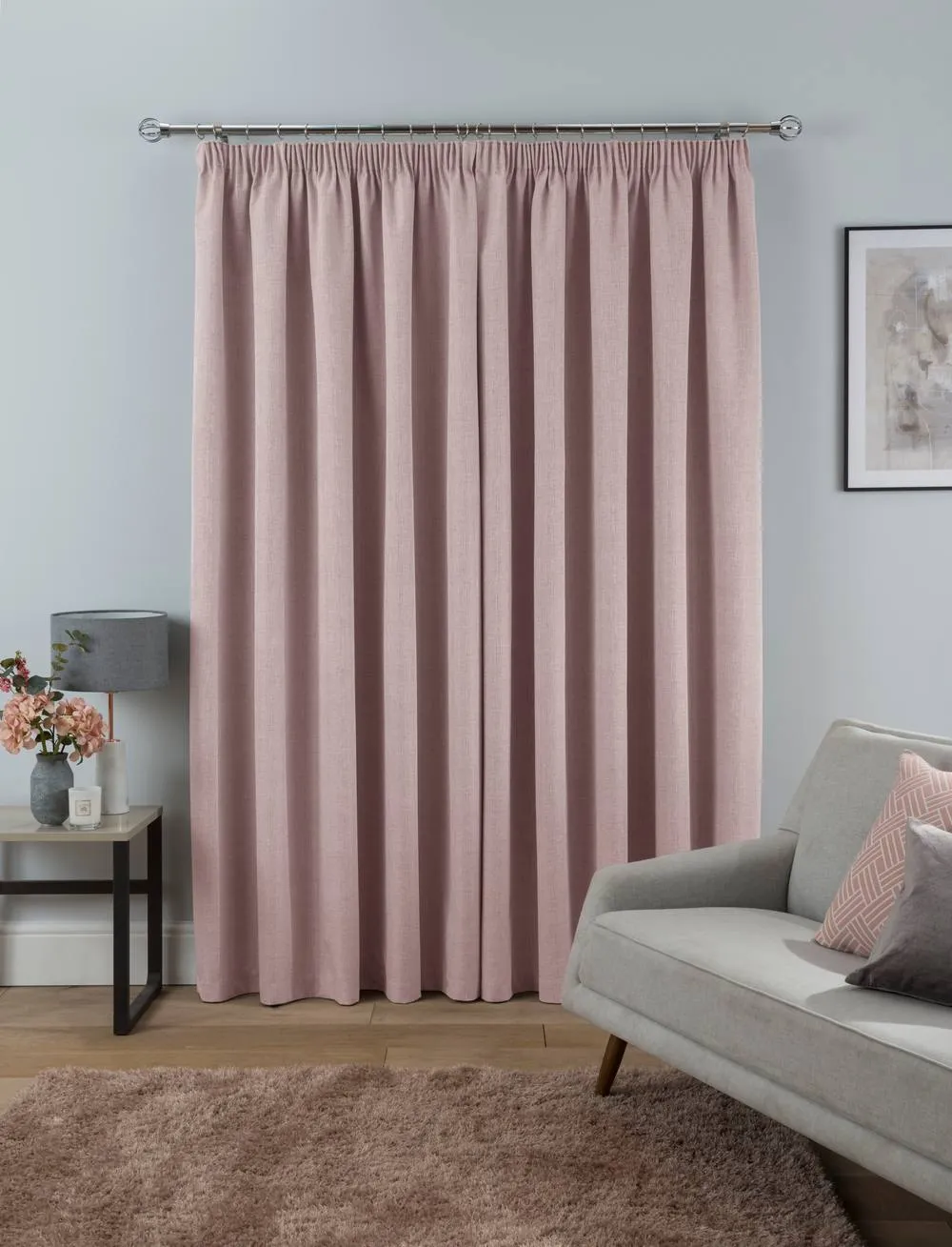 Smart Living Textured Rib Weave Pencil Pleat Blackout Curtains - 2 Panels in Pink 2