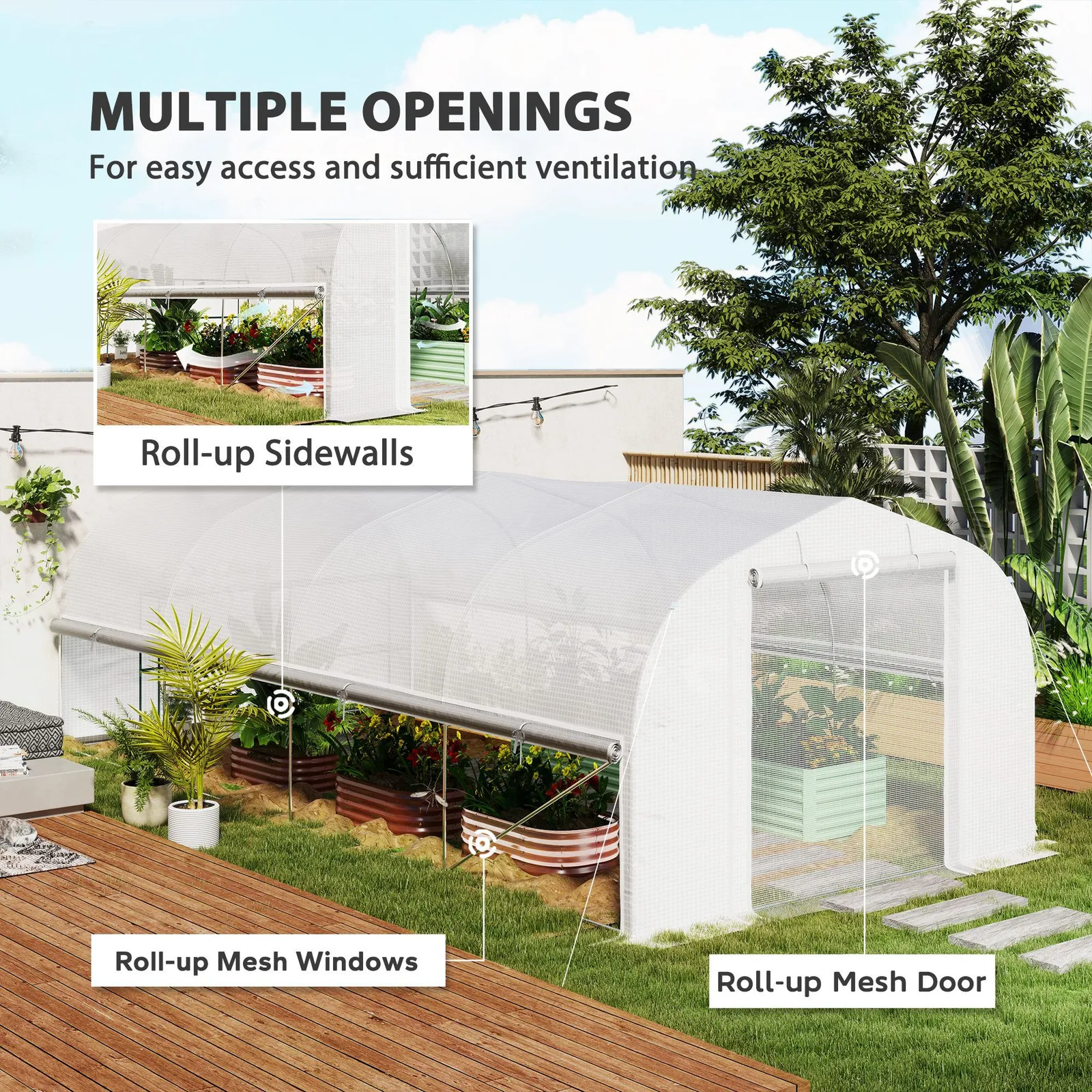 OUTSUNNY Polytunnel Greenhouse W/ Roll-up Sidewalls, Mesh Door, 6 x 3 x 2m in White 4
