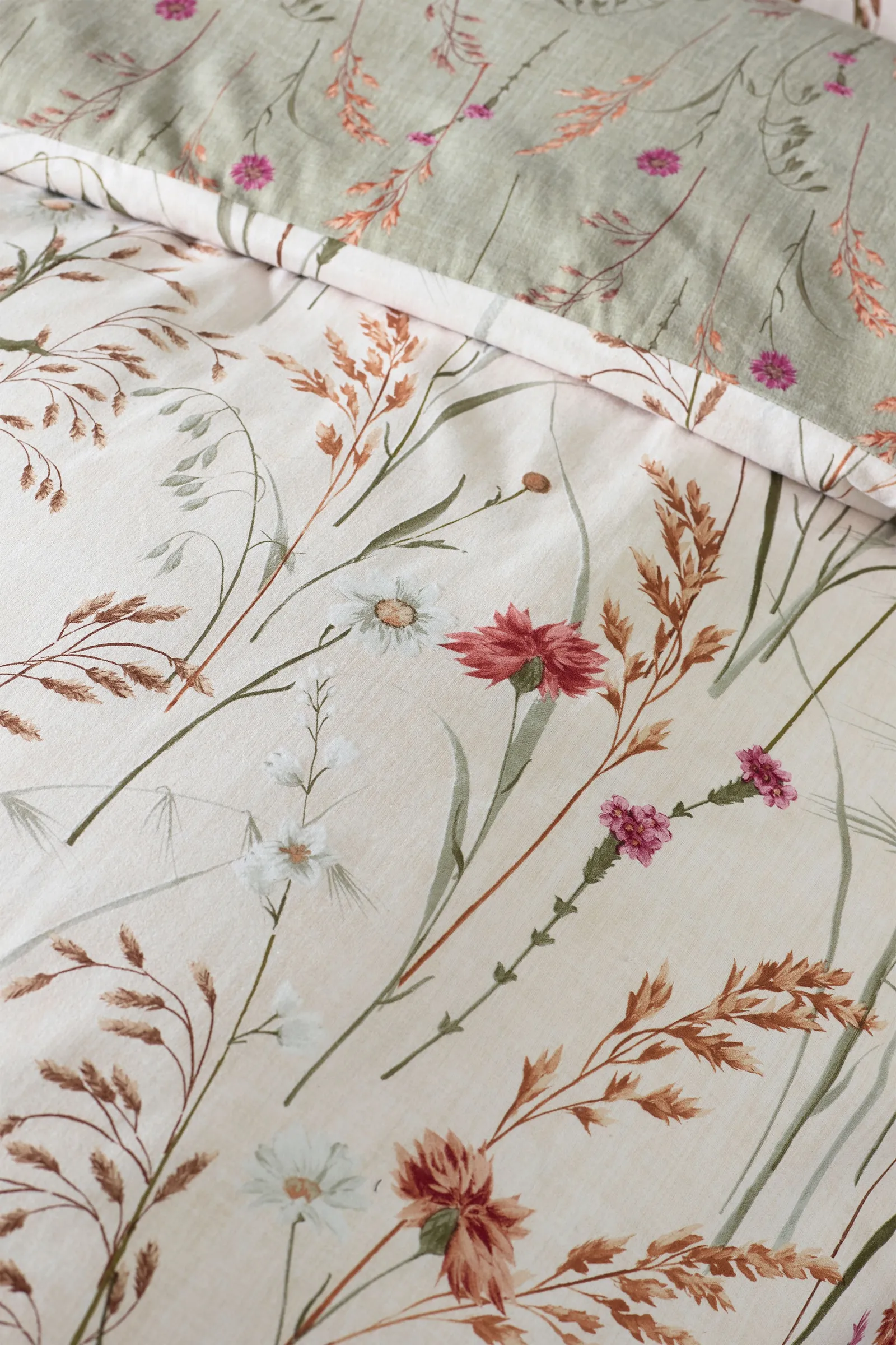 Catherine Lansfield 'Brushed Grasmere Floral' Cotton Reversible Duvet Cover Set in Green 4