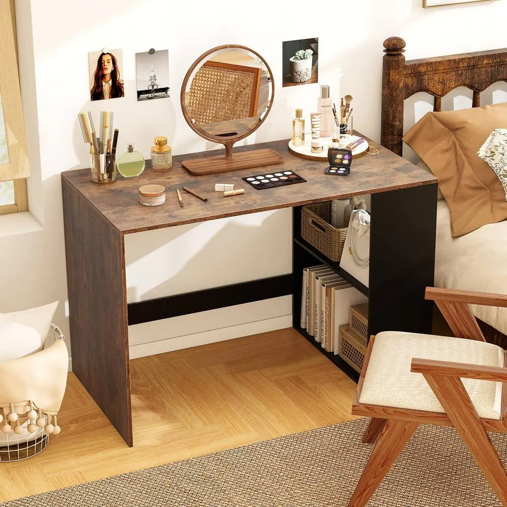 Costway Modern Wooden Office Desk with 2 Open Shelves in Brown 6