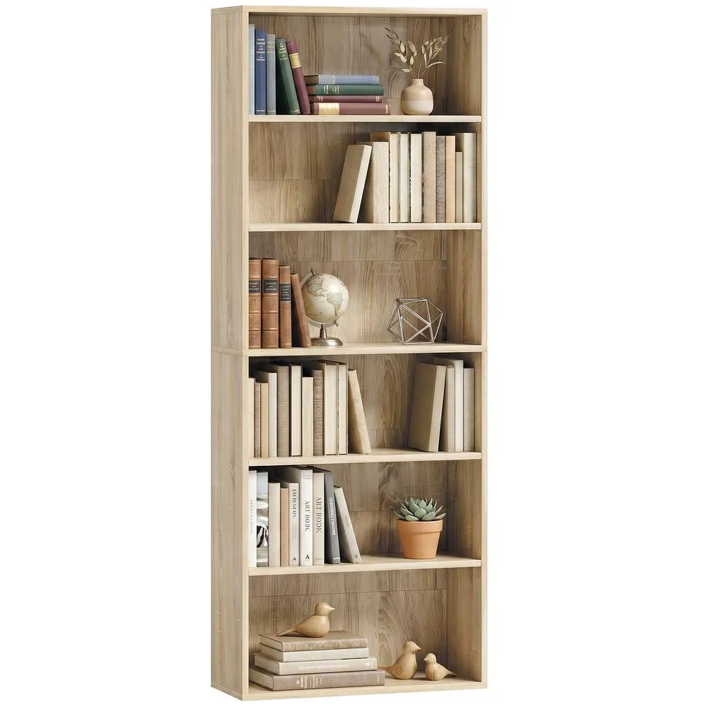 HOMCOM 6 Tier Bookshelf, Freestanding Bookcase with Adjustable Shelves, Oak in Natural 2