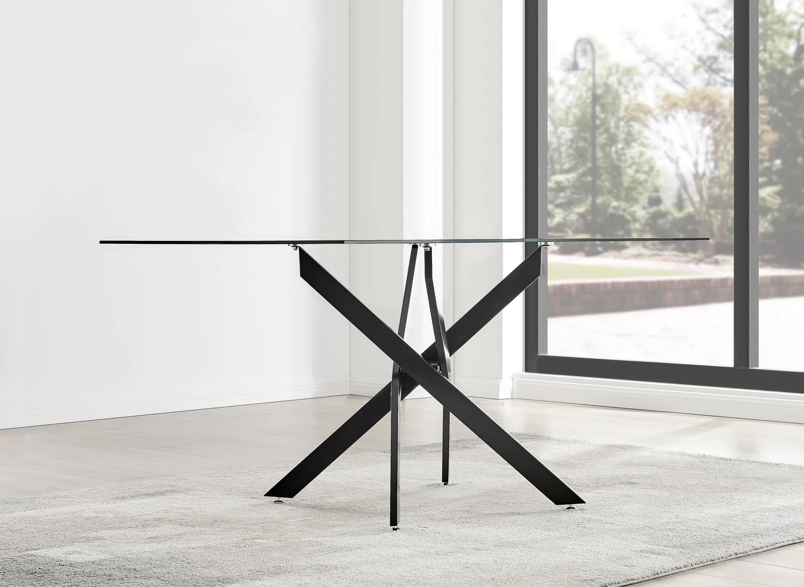 FurnitureboxUK Leonardo 150cm 6-Seater Glass & Chrome Metal Starburst Dining Table in Black 3