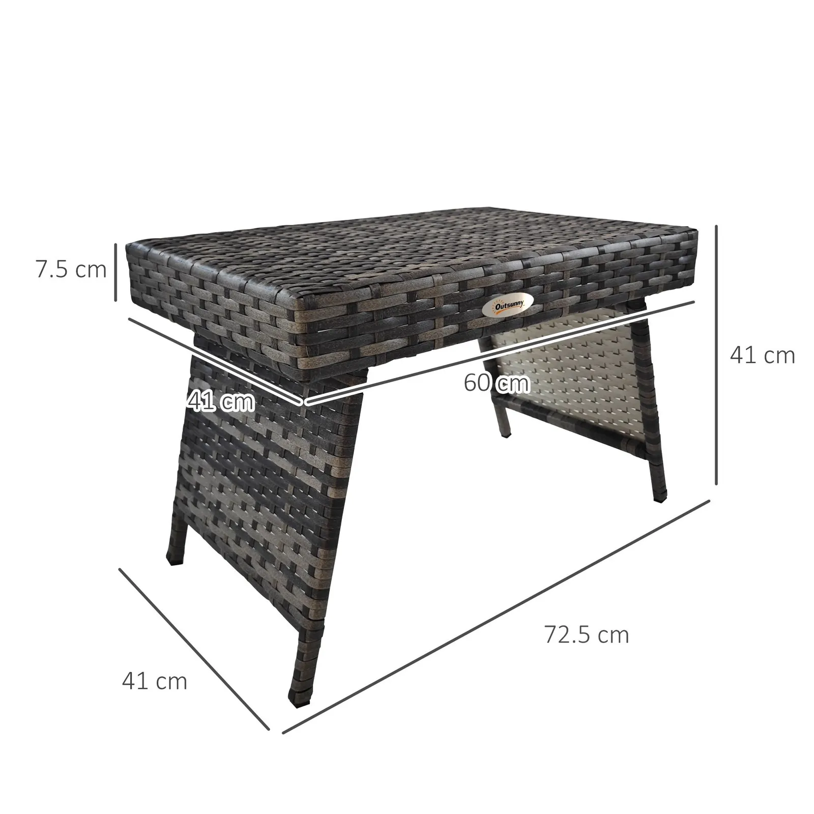 OUTSUNNY Foldable Outdoor Coffee Table, Steel Frame Rattan Side Table in Light Grey 3