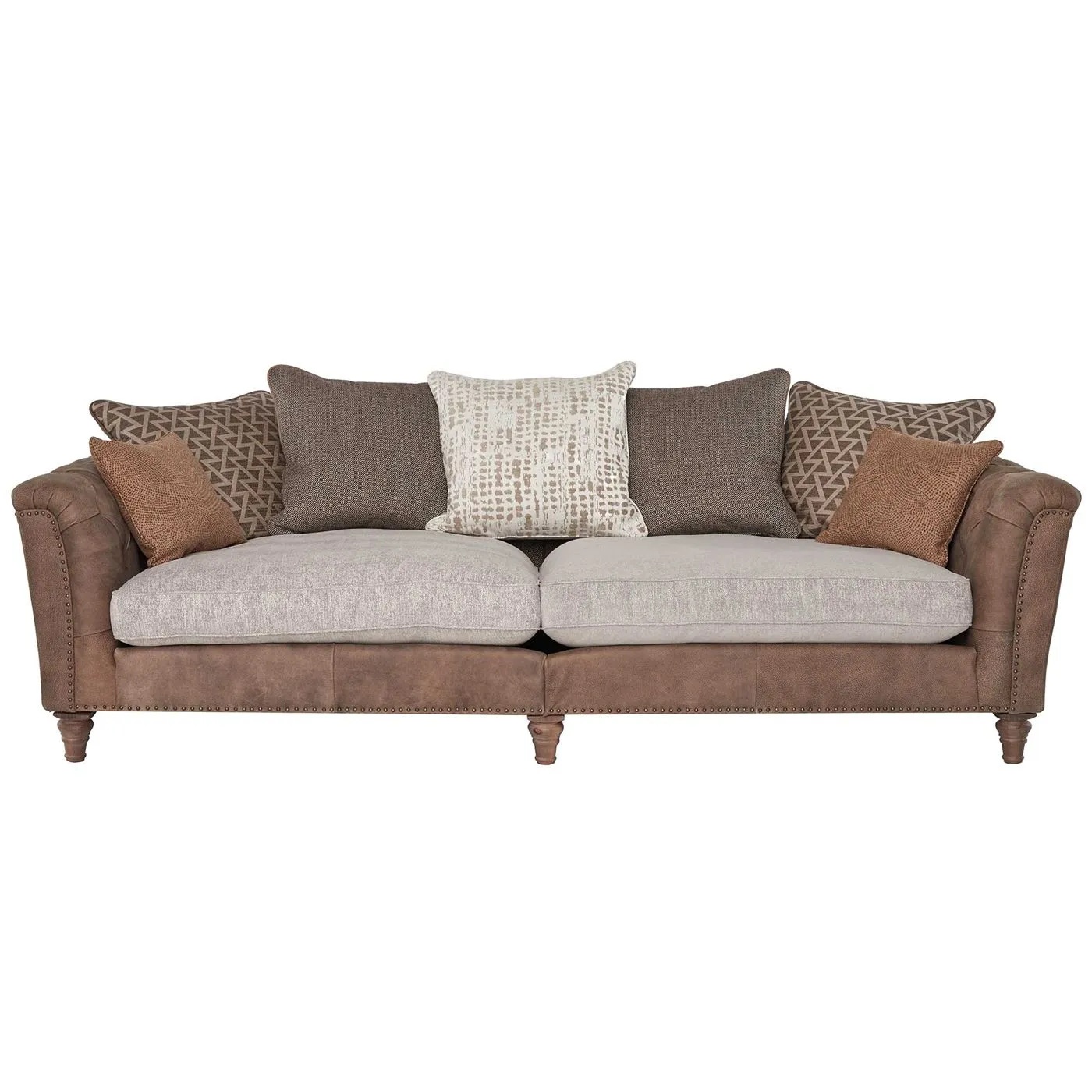 Darwin Grand Split Frame Pillow Back Sofa, Leather and Fabric Mix