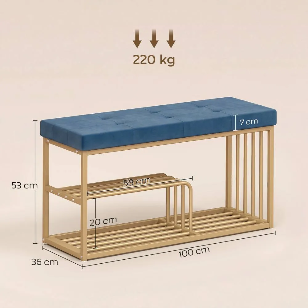 HOMCOM Shoe Storage Bench with Seat Cushion Tufted Shoe Rack Bench in Dark Blue 3