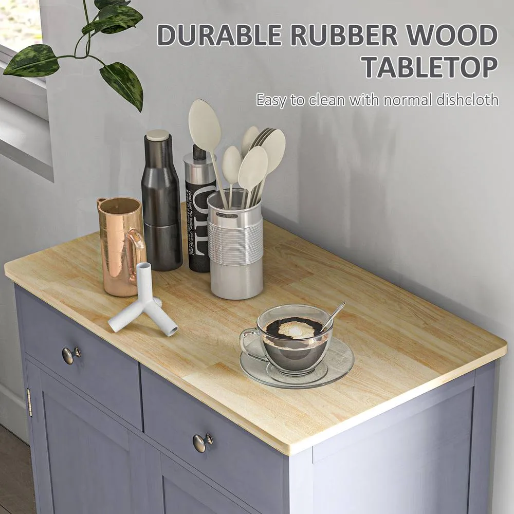 HOMCOM Rubber Wood Top Kitchen Side Cabinet with Adjustable Shelf, Grey 6