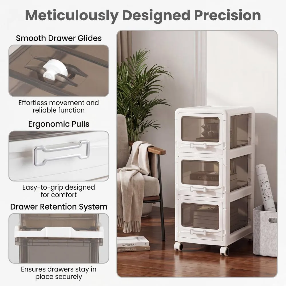 Costway 3-Tier Plastic Drawer Storage Organizer Rolling Cart Utility Cart in White 6