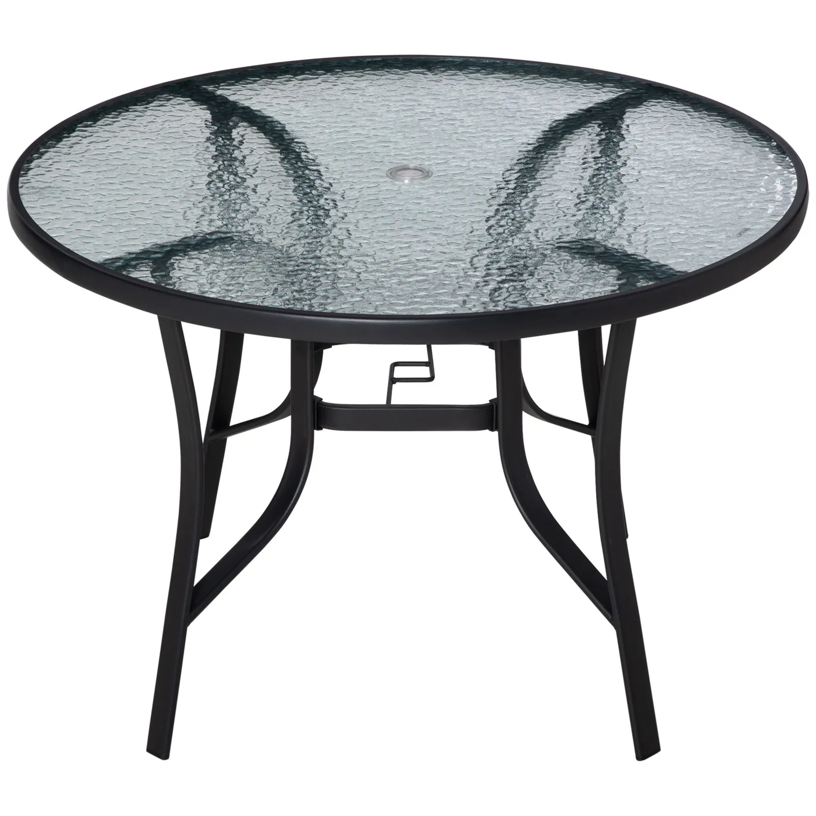 OUTSUNNY 106cm Round Garden Dining Table with Parasol Hole TempeGlass Top in Black 2