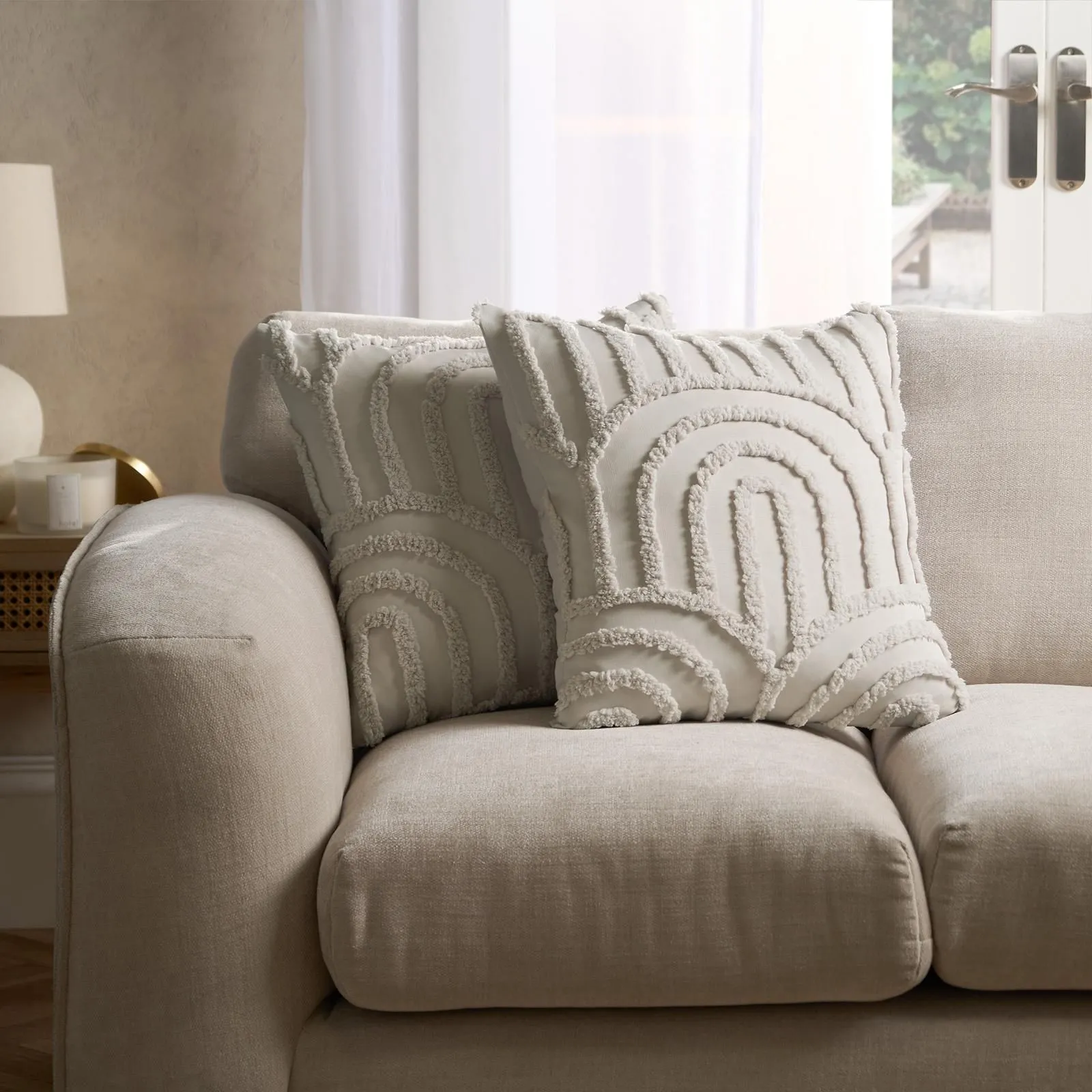 OHS 2 x Tufted Geo Cushion Cover Luxury Modern in Natural
