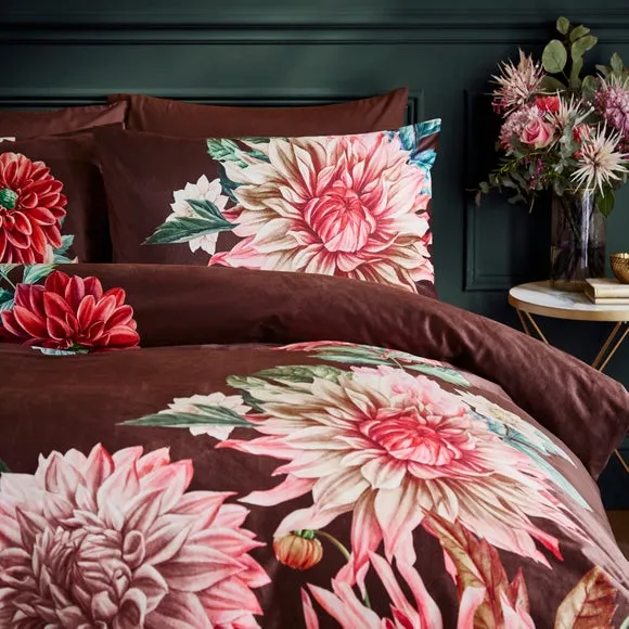 Allouise Floral Brown Luxury Velvet Duvet Cover and Pillowcase Set 3