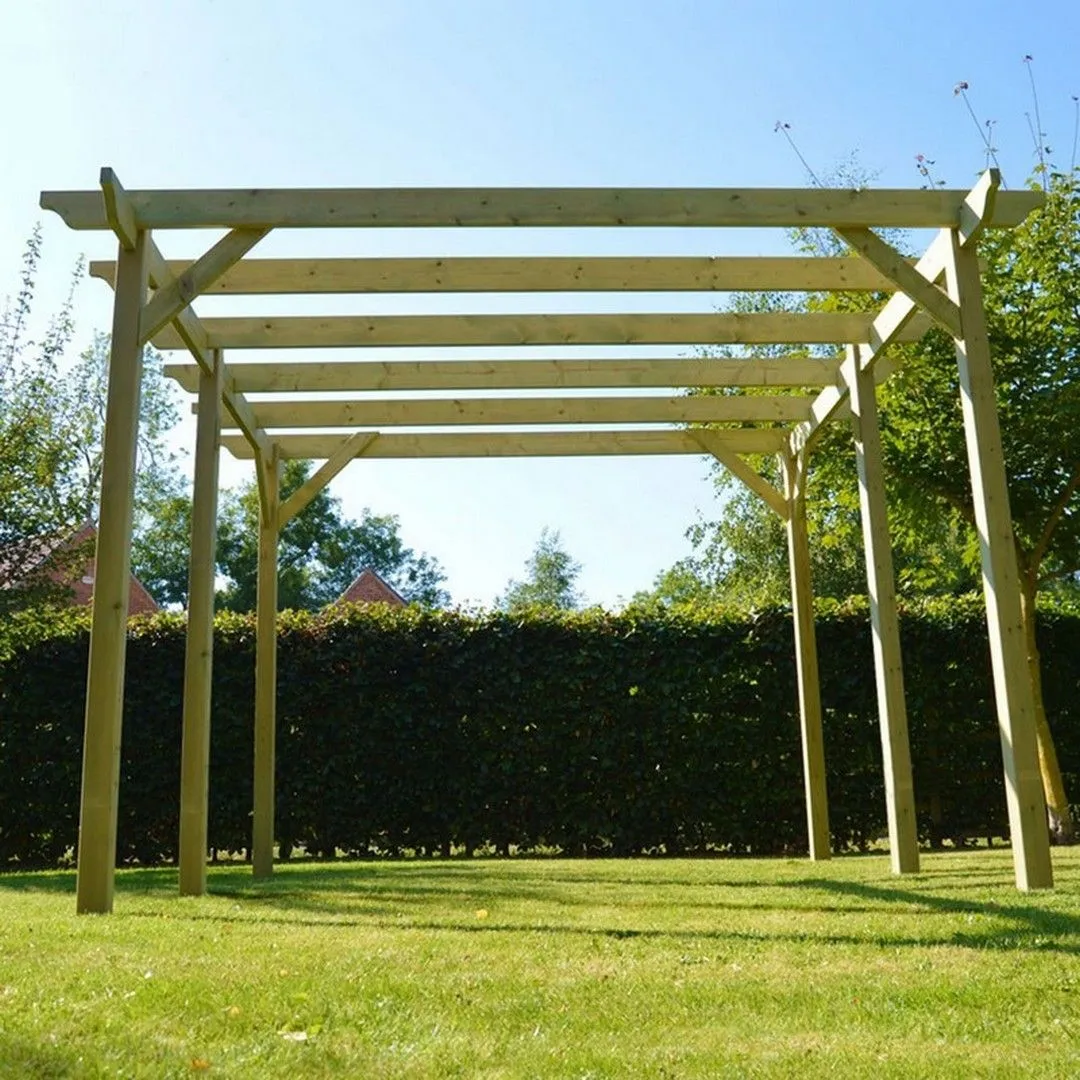 Rutland County Garden Furniture Ltd Garden Pergola 6 Posts - Wood - L240 x W660 x H270 cm - Rustic Brown in Light Green 3