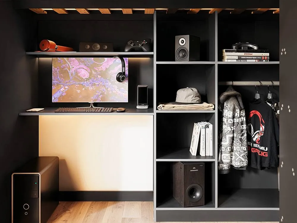 Flair Summit Gaming High Sleeper with Wardrobe Black in Grey 5