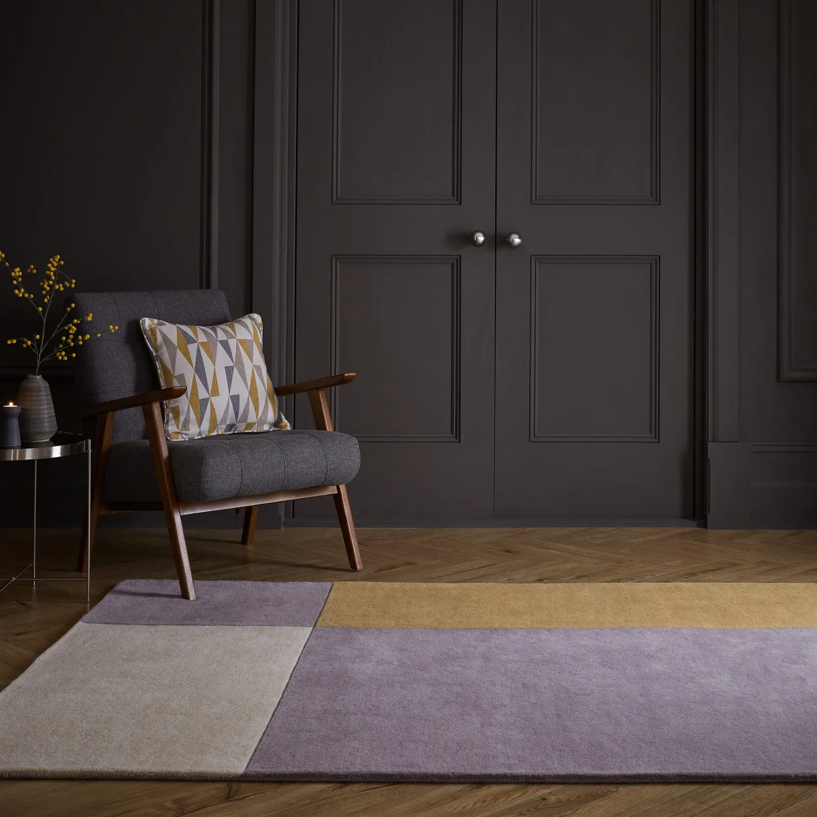 Akari Wool Rug Grey and Yellow