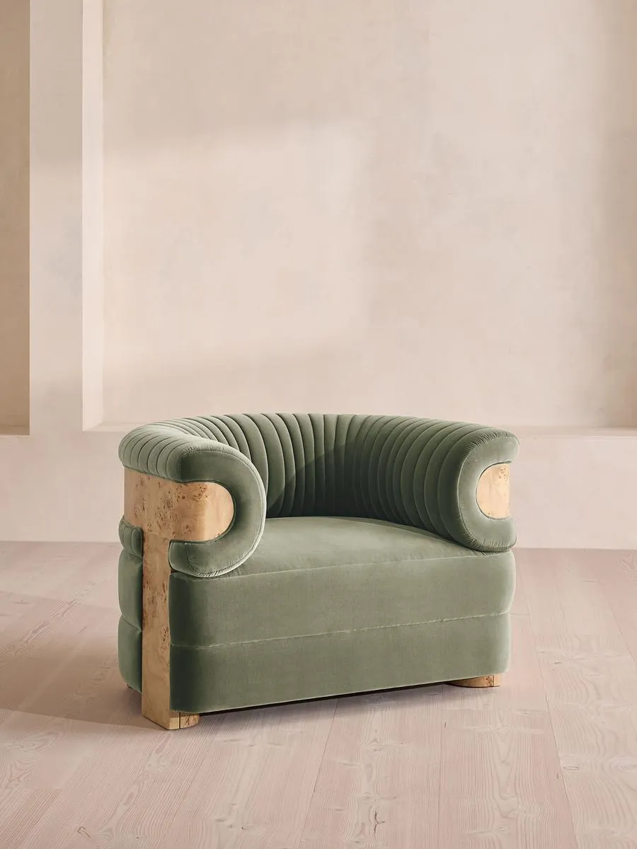 Caleb Armchair, Blonde Burl, Velvet, Seafoam