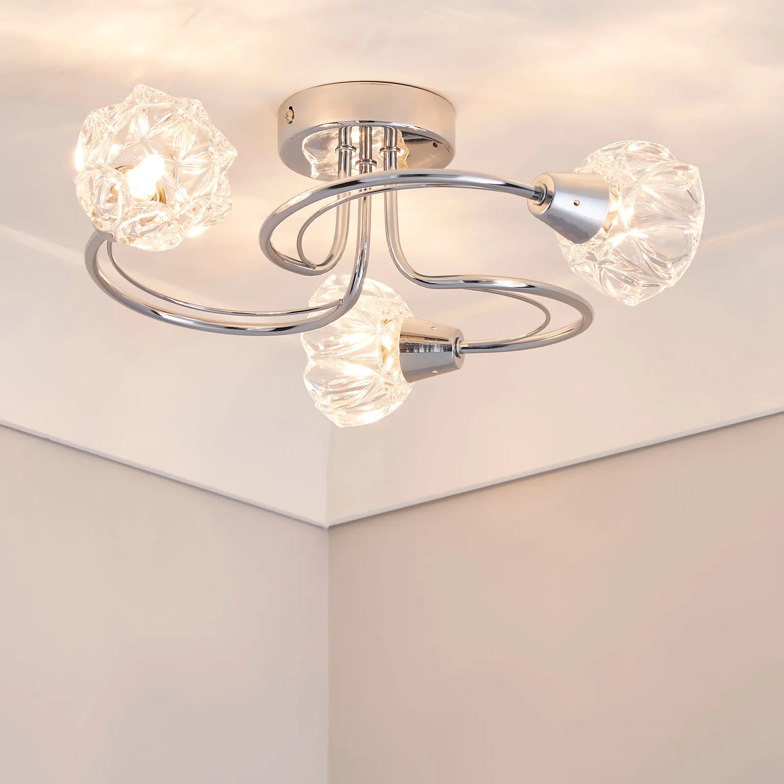 Pamona 3 Light Glass Semi-Flush Ceiling Fitting Silver