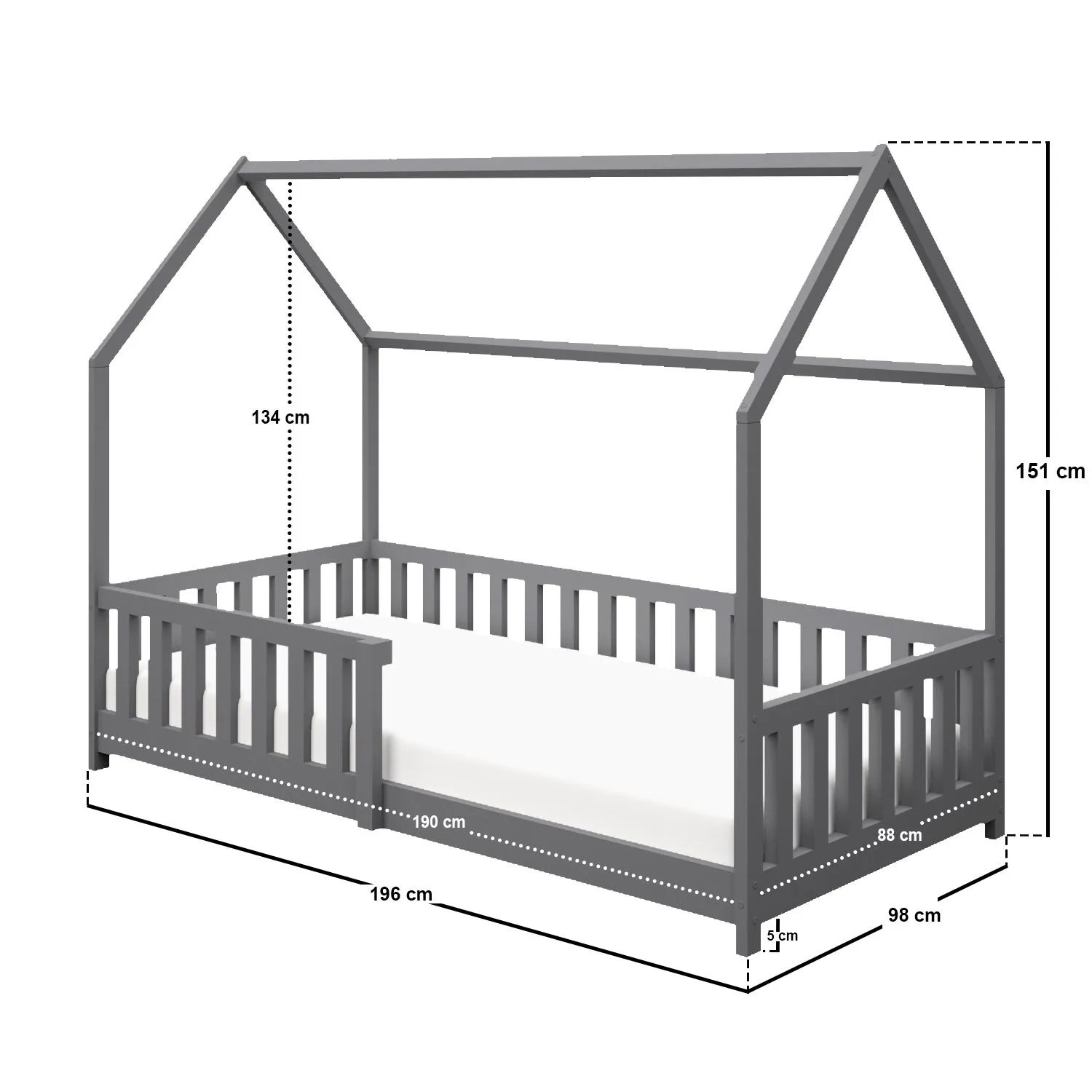 Flair Explorer Wooden Playhouse Bed with Rails in Grey 5