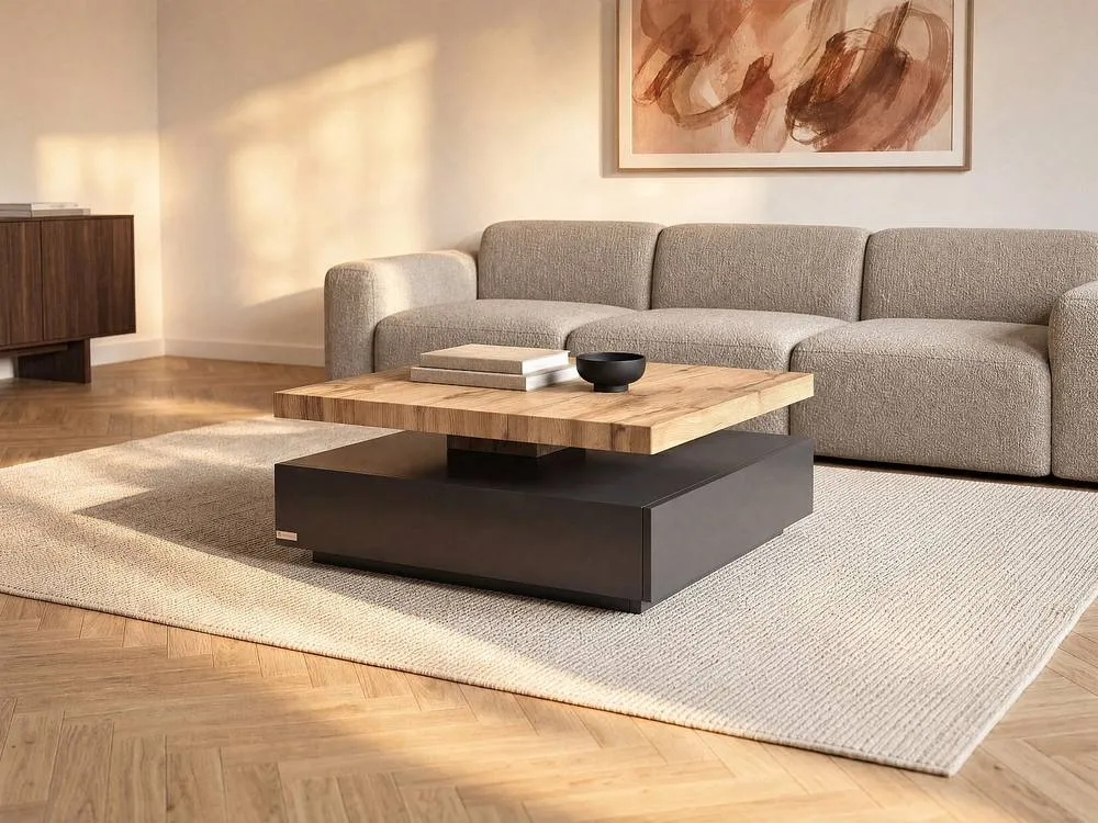 Vente-unique 1 Drawer & Swivelling Tray Coffee Table - MDF - Colour: Anthracite & in Grey 3