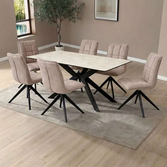 Indus Valley Athena Ceramic Dining Table With 6 Aura Chairs