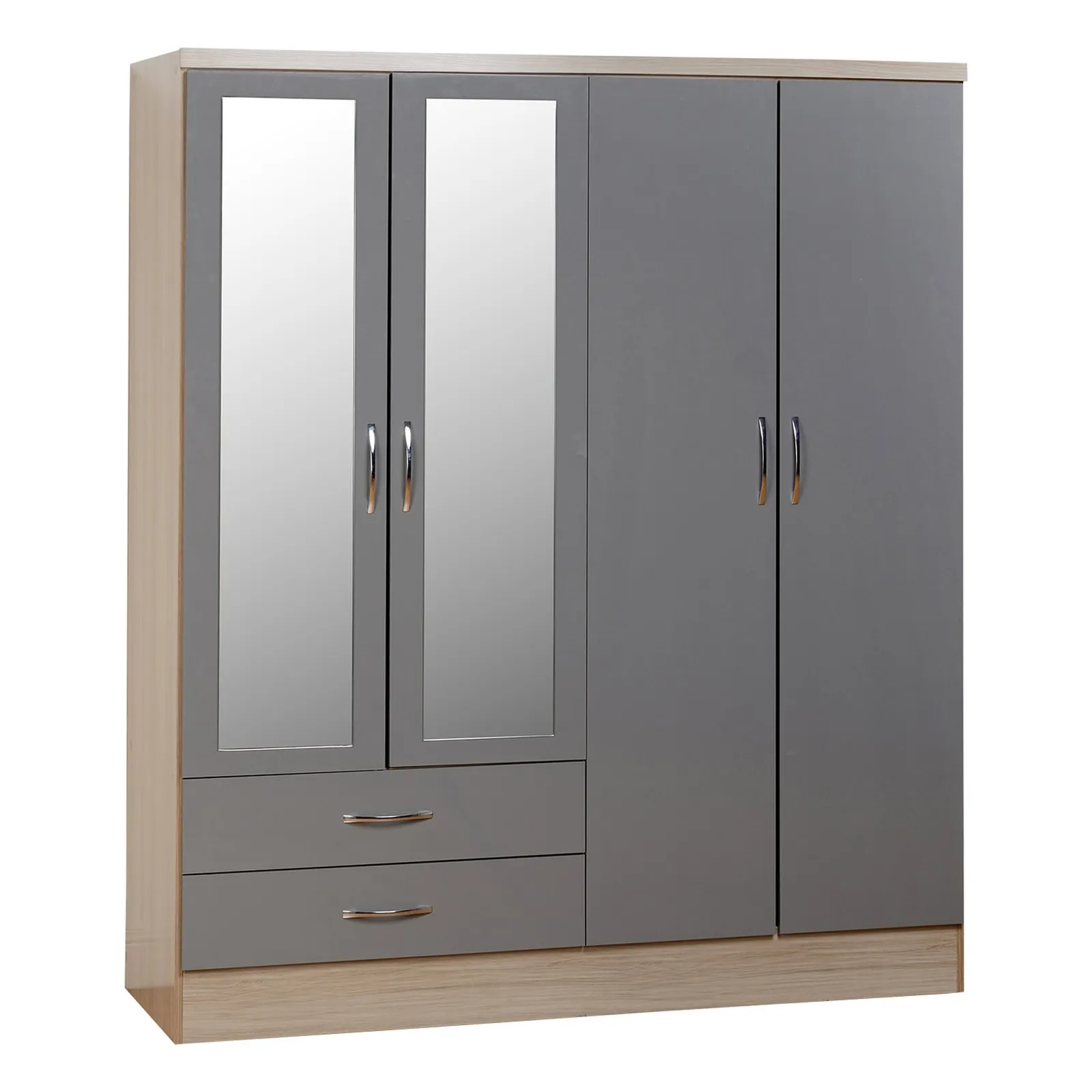 Nevada 4 Door Mirrored Wardrobe Grey