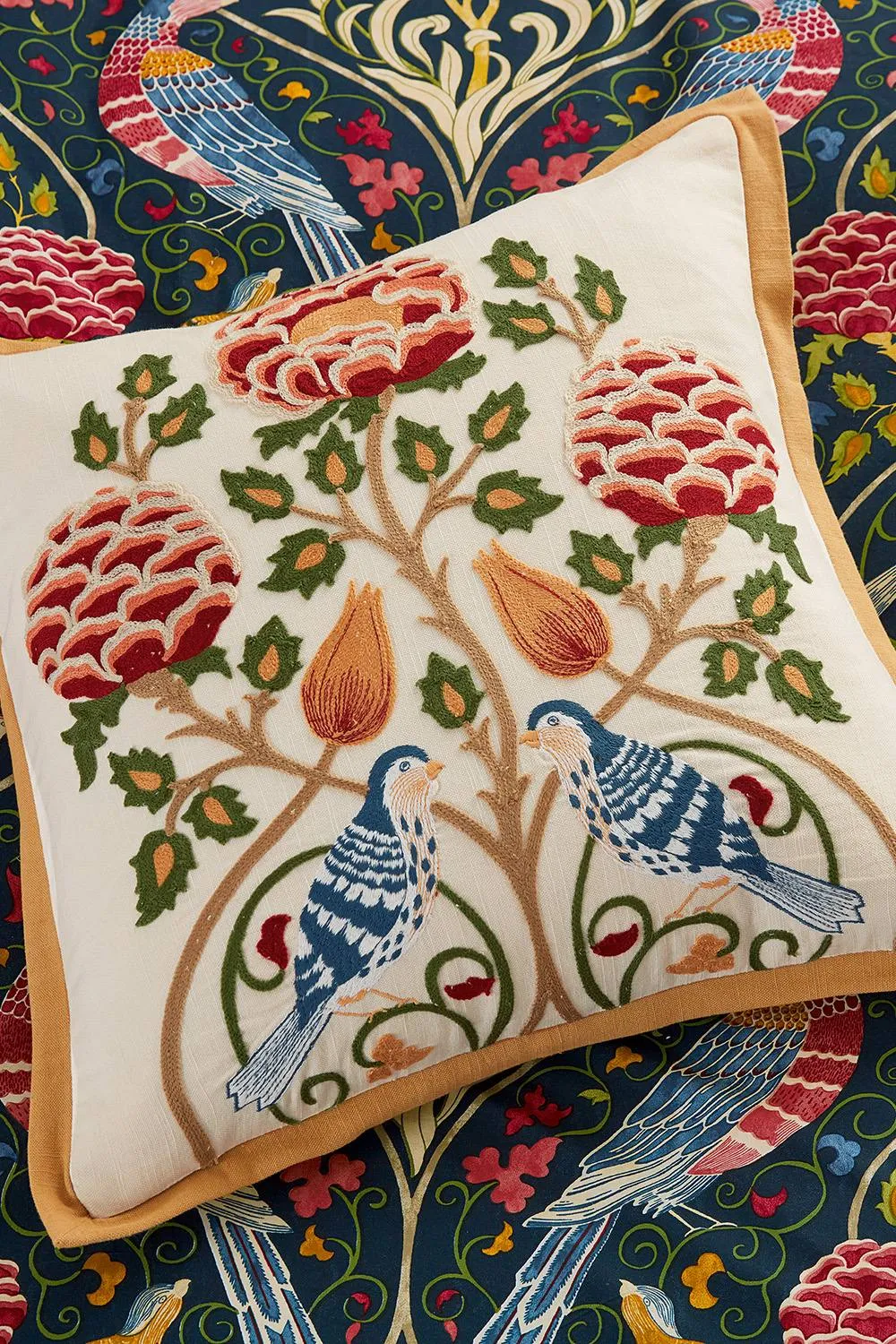 Morris & Co 'Seasons By May Indigo' Cotton Cushion in Cream 2