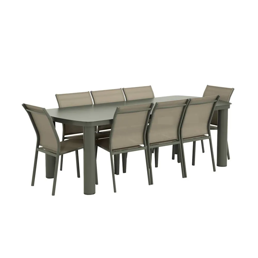 sweeek Aluminium garden table + 8 chairs in Khaki 2