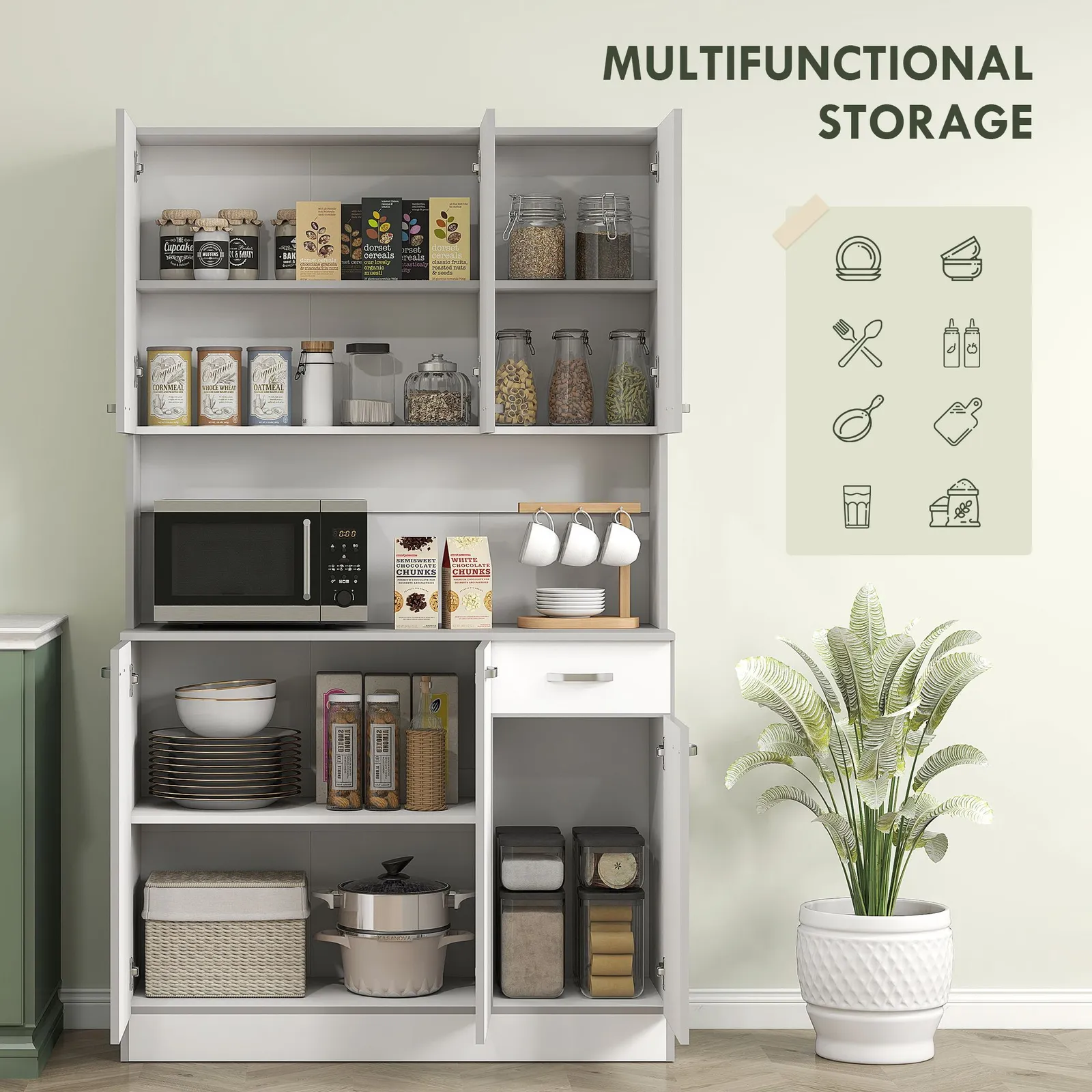 HOMCOM Freestanding Kitchen Cupboard, Storage Cabinet with Doors in White 4