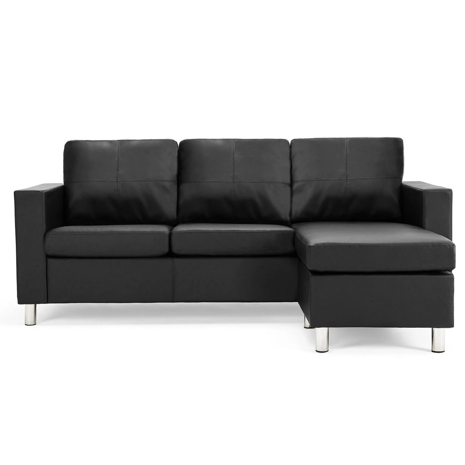 Zara Reversible Faux Leather Corner Chaise Black