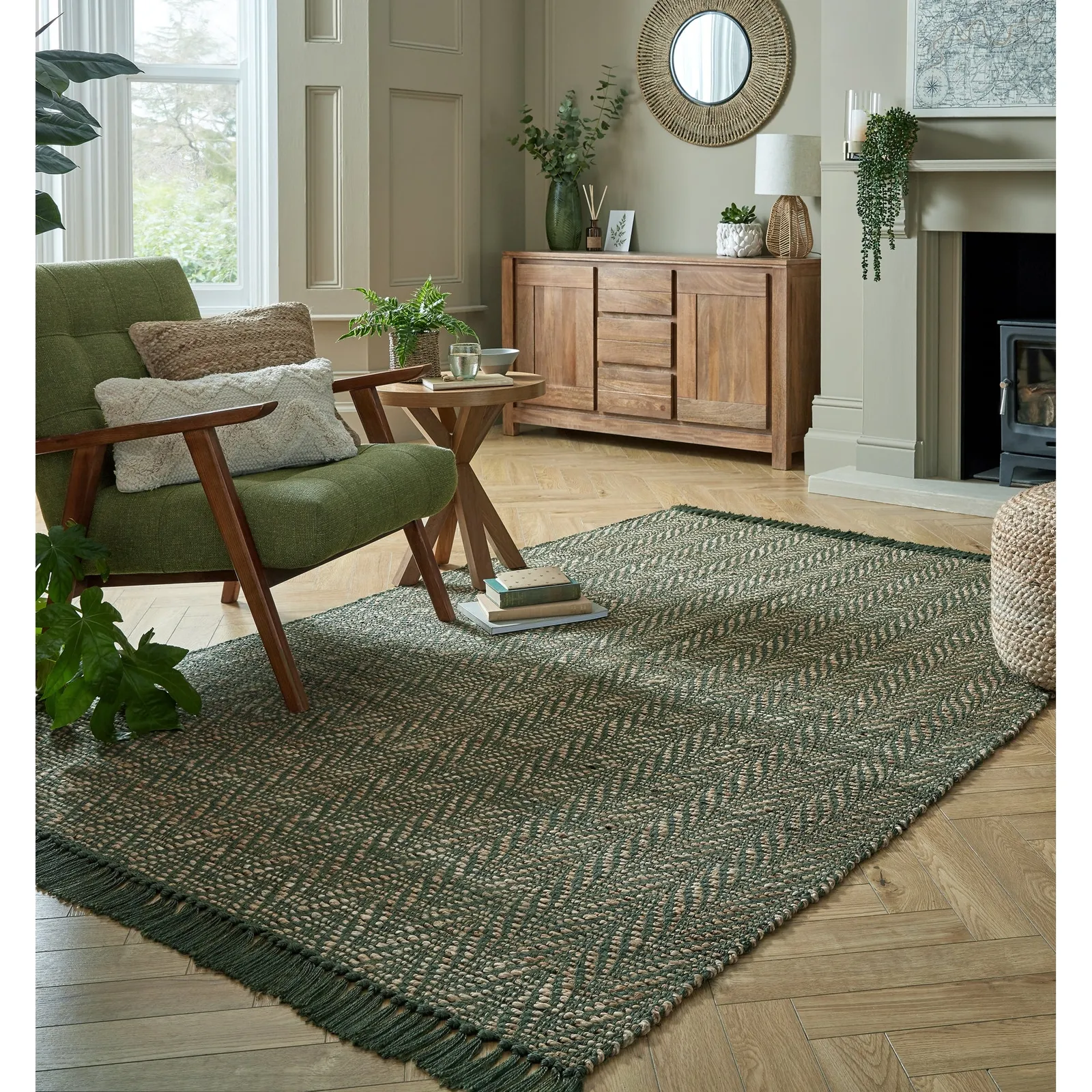 Jute Herringbone Rug Jute Herringbone Green