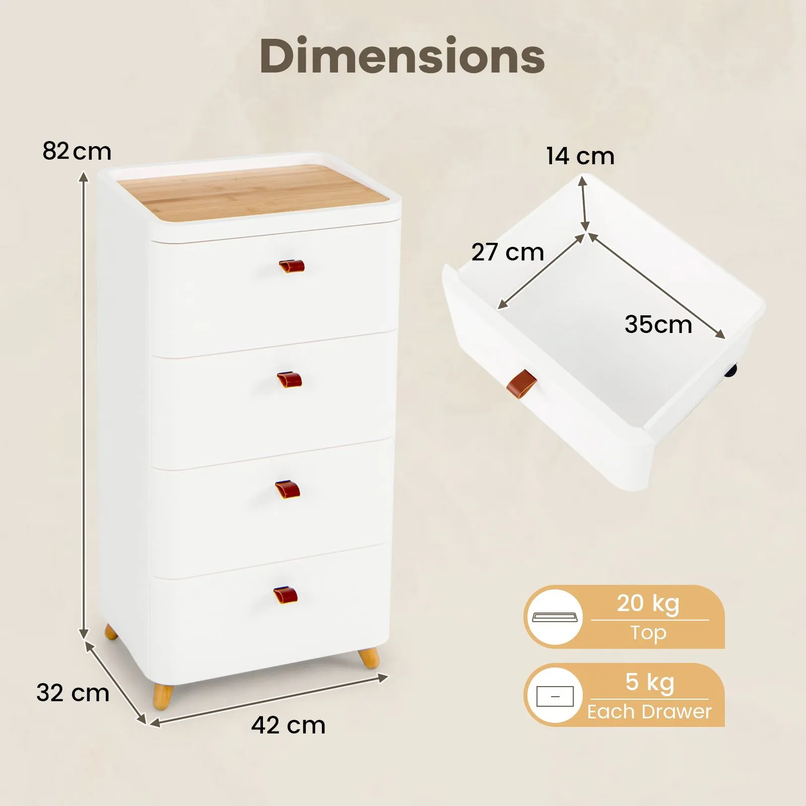 Costway 4 Drawer Dresser Bedroom Chest of Drawers with Removable Organizer Tray in White 3